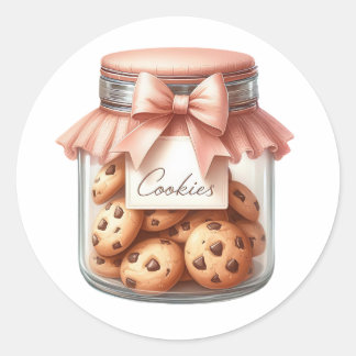 Pegatina Redonda Tarjeta adhesiva de tarro de galletas de acuarela