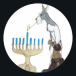 Pegatina Redonda tarjeta chanukah ( Hanukkah )<br><div class="desc">chanukah (Hanukkah) tarjeta schnauzer está iluminando la menorah</div>