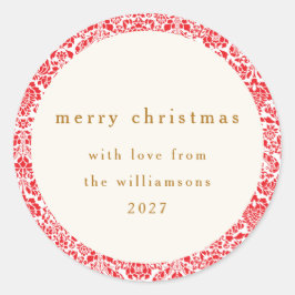 Pegatina Redonda Tarjeta Clásica Roja Floral Personalizada de Felic