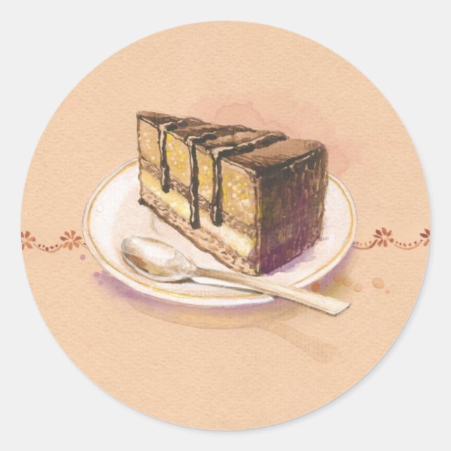 Pegatina Redonda Tarjeta con pastel de acuarela pintado (Anverso)
