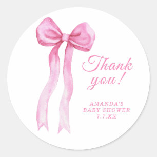 Pegatina Redonda Tarjeta de agradecimiento con lazo rosa