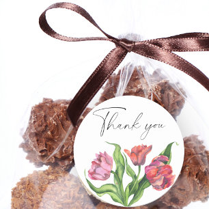 Pegatina Redonda Tarjeta de agradecimiento de flores de bouquet de 