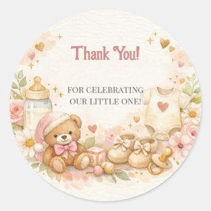 Pegatina Redonda Tarjeta de agradecimiento para Baby Shower   Diseñ