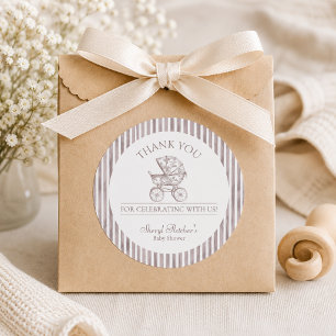 Pegatina Redonda Tarjeta de agradecimiento para baby shower Neutral