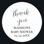 Pegatina Redonda Tarjeta de agradecimiento personalizada para baby<br><div class="desc">Pegatina redonda clásica de agradecimiento personalizada para baby shower blanca</div>