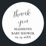 Pegatina Redonda Tarjeta de agradecimiento personalizada para baby<br><div class="desc">Pegatina redonda clásica de agradecimiento personalizada para baby shower blanca</div>