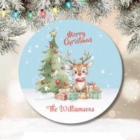 Tarjeta de árbol de navidad para renos de color de