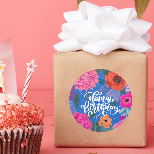 Pegatina Redonda Tarjeta de bienvenida Bright Floral Birthday (Fiesta)