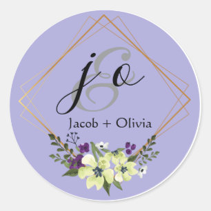 Pegatina Redonda Tarjeta de Boda Creativa Minimalista Beige y Meloc