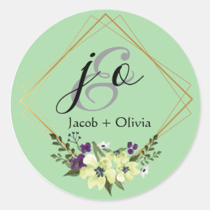 Pegatina Redonda Tarjeta De Boda Minimalista Creativo Beige Y Peach