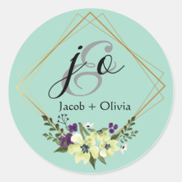 Pegatina Redonda Tarjeta De Boda Minimalista Creativo Beige Y Peach