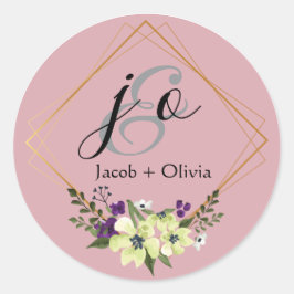Pegatina Redonda Tarjeta De Boda Minimalista Creativo Beige Y Peach