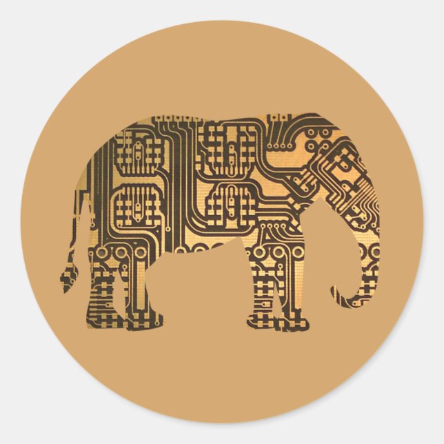 Pegatina Redonda Tarjeta de circuito del elefante de cobre (Anverso)