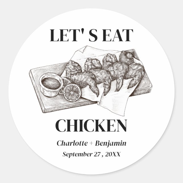 Pegatina Redonda Tarjeta de Comida de Pollo para Bodas  (Anverso)