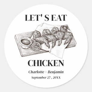 Pegatina Redonda Tarjeta de Comida de Pollo para Bodas 