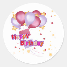 Pegatina Redonda Tarjeta de cumpleaños de globo rosa para niñas – C