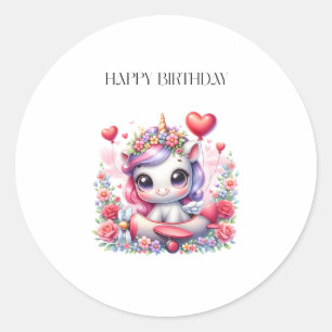 Pegatina Redonda Tarjeta de cumpleaños de piloto de unicornio