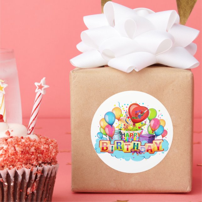 Pegatina Redonda Tarjeta de cumpleaños feliz (genérica) (Fiesta)