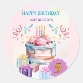 Pegatina Redonda Tarjeta de cumpleaños para niños deliciosa