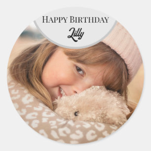 Pegatina Redonda Tarjeta de cumpleaños personalizada con foto