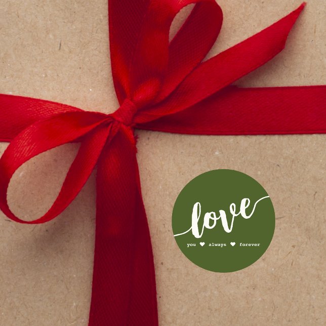 Pegatina Redonda Tarjeta de escritura verde "Love You Always Foreve (Subido por el creador)