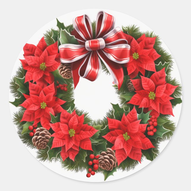 Pegatina Redonda Tarjeta de felicitación Wreath de los navidades Po (Anverso)