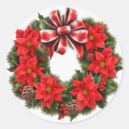 Pegatina Redonda Tarjeta de felicitación Wreath de los navidades Po