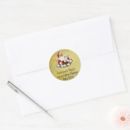 Pegatina Redonda Tarjeta de Feliz Navidad Wesołych Świąt polaco San