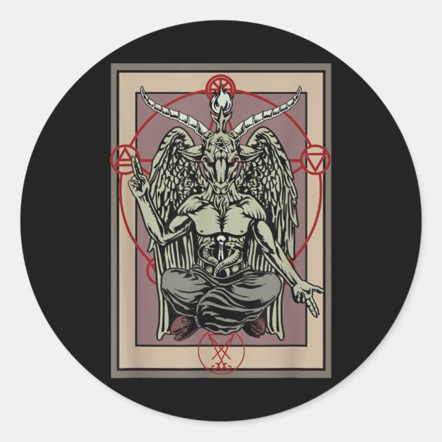 Pegatina Redonda Tarjeta de Gótico Tarot Baphomet Satanic Witch Pen (Anverso)