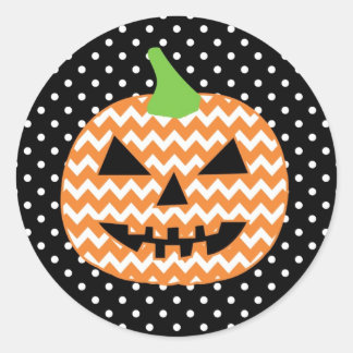 Pegatina Redonda Tarjeta de Halloween Jack-O-Lantern