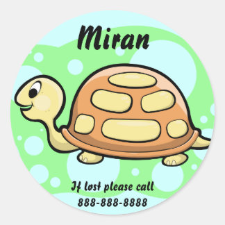 Pegatina Redonda Tarjeta de identificación de tortuga infantil