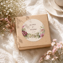 Pegatina Redonda Tarjeta de Invitación de Boda con Monograma Románt