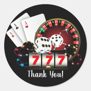 Pegatina Redonda Tarjeta de juego de póquer, casino, gracias pegati
