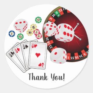 Pegatina Redonda Tarjeta de juego de póquer, casino, gracias pegati
