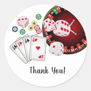 Pegatina Redonda Tarjeta de juego de póquer, casino, gracias pegati