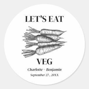 Pegatina Redonda Tarjeta de lugar de comida vegetariana de boda vin