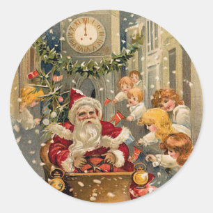 Pegatina Redonda Tarjeta de Navidad de medianoche del vintage de la