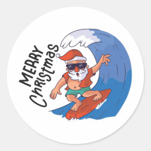 Pegatina Redonda Tarjeta de navidad en julio
