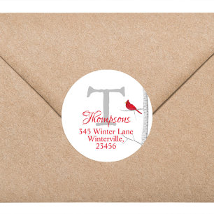 Pegatina Redonda Tarjeta de Navidad Minimalista de Invierno Monogra
