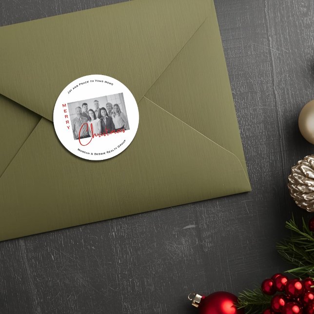 Pegatina Redonda Tarjeta de Navidad personalizada de bienes raíces  (Subido por el creador)
