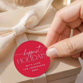 Pegatina Redonda Tarjeta de Navidad Roja Elegante de las Fiestas Má