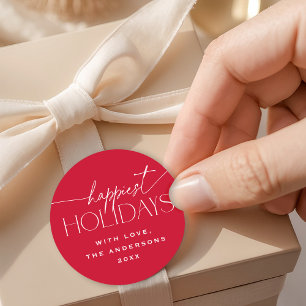 Pegatina Redonda Tarjeta de Navidad Roja Elegante de las Fiestas Má