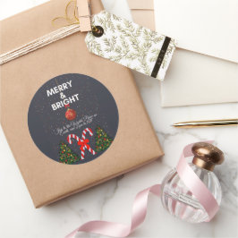 Pegatina Redonda "Tarjeta de Navidades alegres y brillantes"