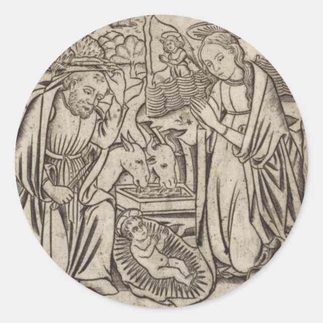 PEGATINA REDONDA TARJETA DE NAVIDADES DE NATIVIDAD DE IMPRESIÓN DE  (Anverso)