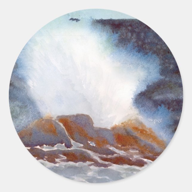 Pegatina Redonda Tarjeta de onda oceánica (Anverso)