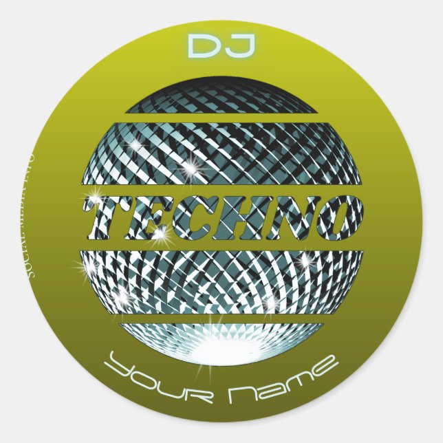 Pegatina Redonda Tarjeta de presentación para DJ de música Techno (Anverso)