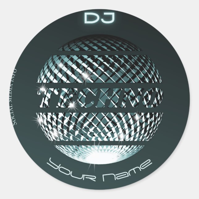 Pegatina Redonda Tarjeta de presentación para DJ de música Techno (Anverso)