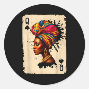 Pegatina Redonda Tarjeta de reina africana de melanina de la histor