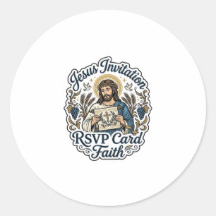 Pegatina Redonda Tarjeta de respuesta a la invitación de Jesús Tarj