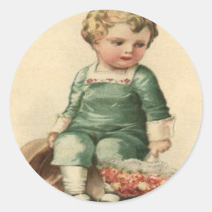 Pegatina Redonda Tarjeta de San Valentín para bebé victoriana vinta